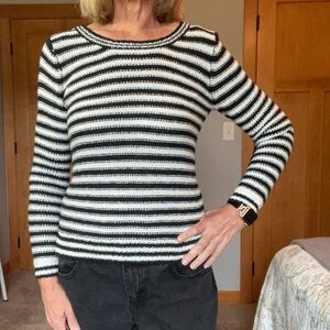 Aeropostale Black and White Striped Crew Neck Sweater